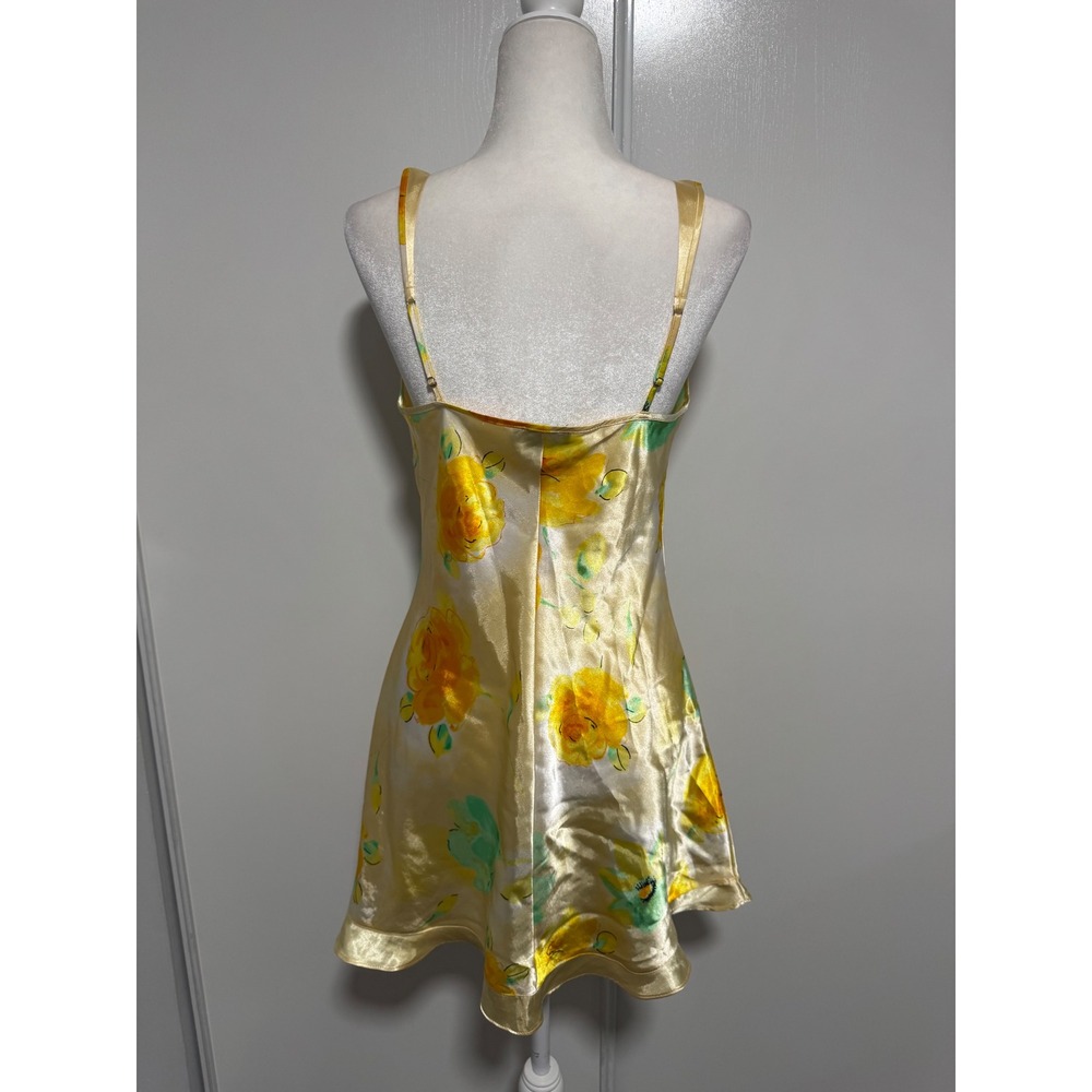 Jones New York Yellow Floral Satin Chemise Nightgown Slip Dress Medium - Picture 2 of 3